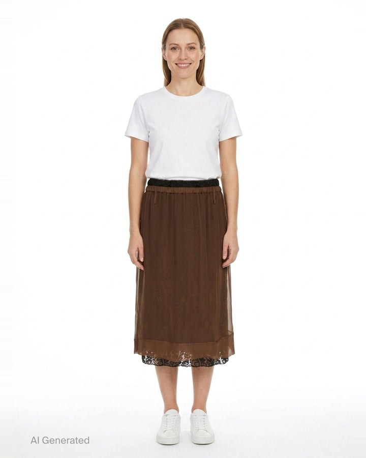 Brown Chiffon Lace Trim Skirt | N°21 | Club21 - front