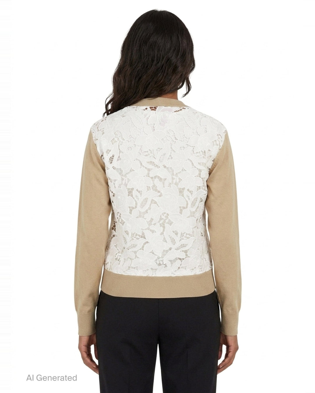N°21 fine knit camel V-neck cardigan with pearlescent button placket, tonal logo embroidery on the chest, ribbed cuffs and hem, and two hip patch pockets, shown flat against a white background