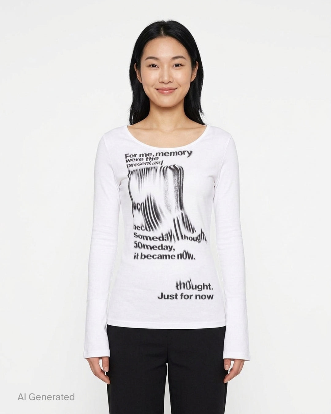 White Nache slim fit long sleeve top with a distorted black typographic print and flared cuffs - front