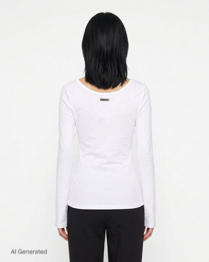 White Nache slim fit long sleeve top with a distorted black typographic print and flared cuffs - back