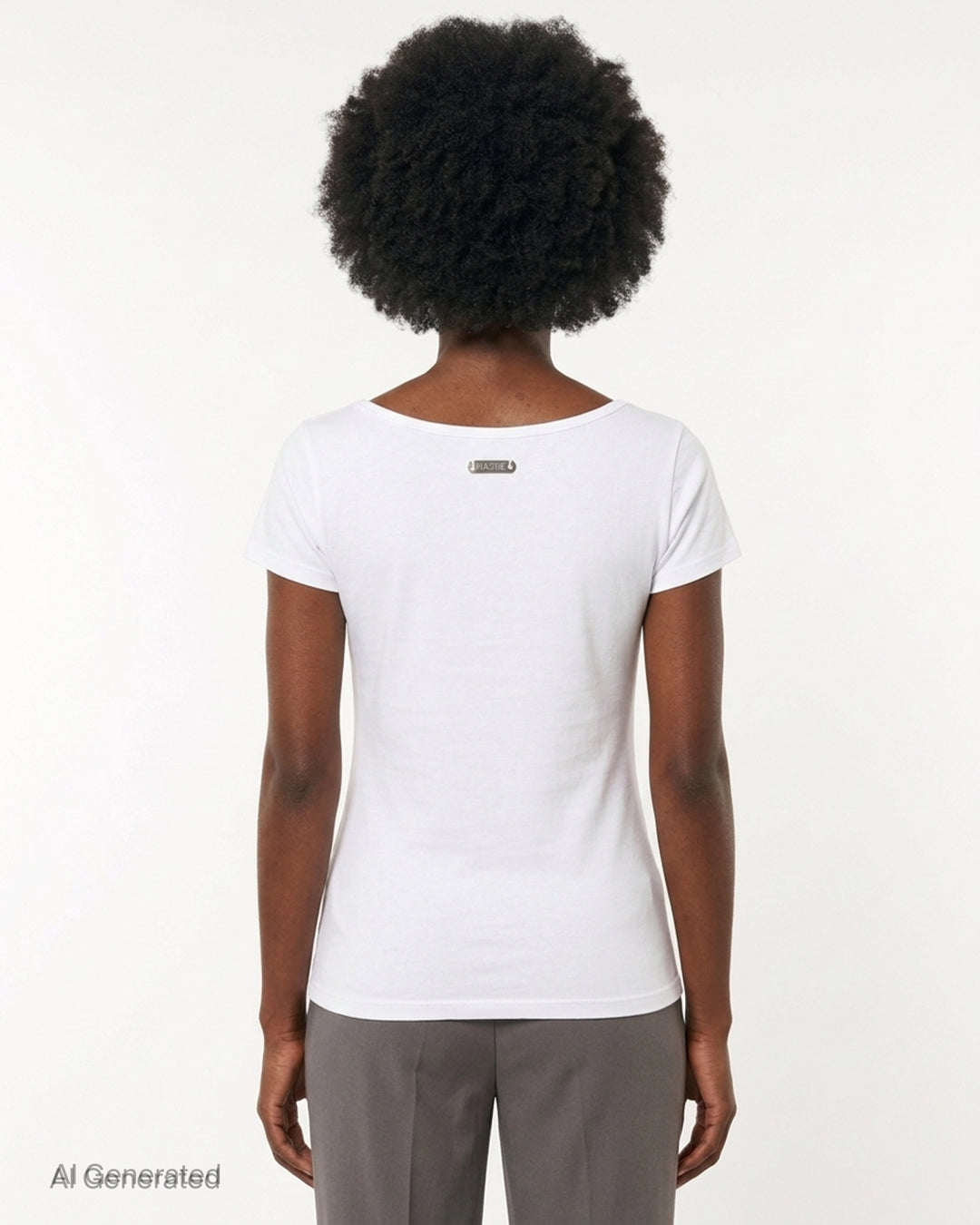 White scoop-neck short-sleeve t-shirt with a black x-ray-style lingerie slip print on the front and a Nache label at the neck - back