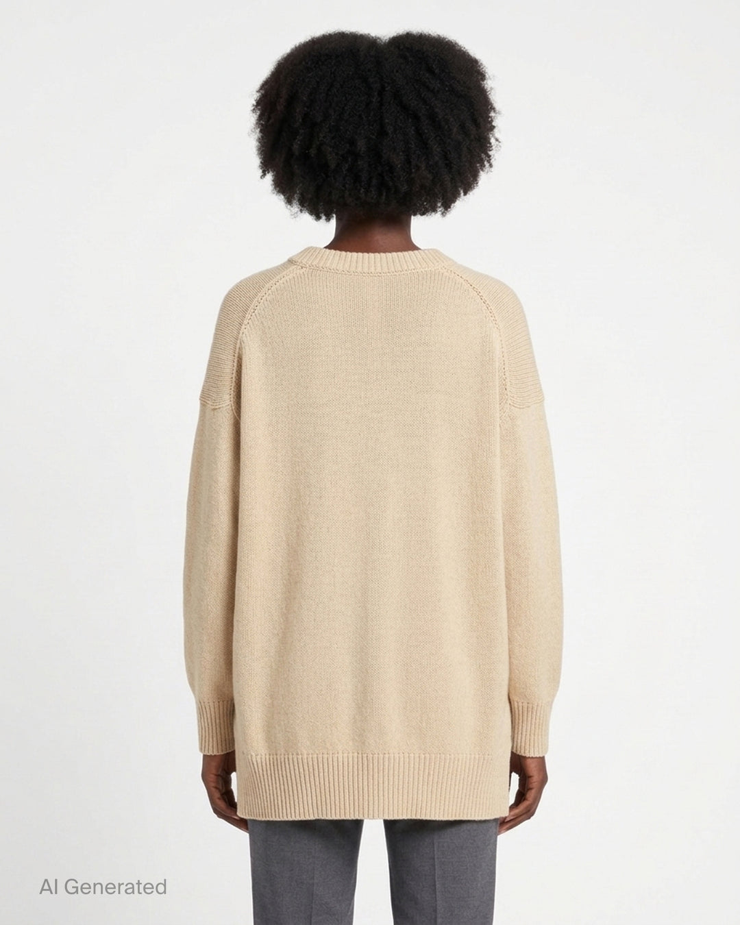 Niccolò Pasqualetti Lentezza oversized V-neck knit sweater in sand beige with ribbed trim, dropped shoulders and a high-low hem - back
