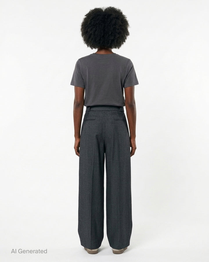 Charcoal wide-leg pleated high-waisted trousers by Niccolò Pasqualetti, shown from the front - back