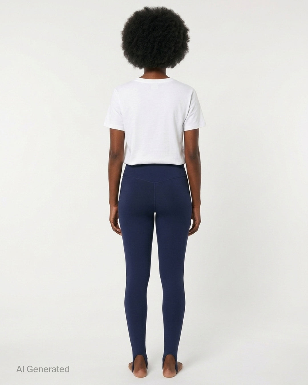Navy high-waisted stirrup leggings from Nike x Jacquemus with a contoured waistband, shown from the front - back