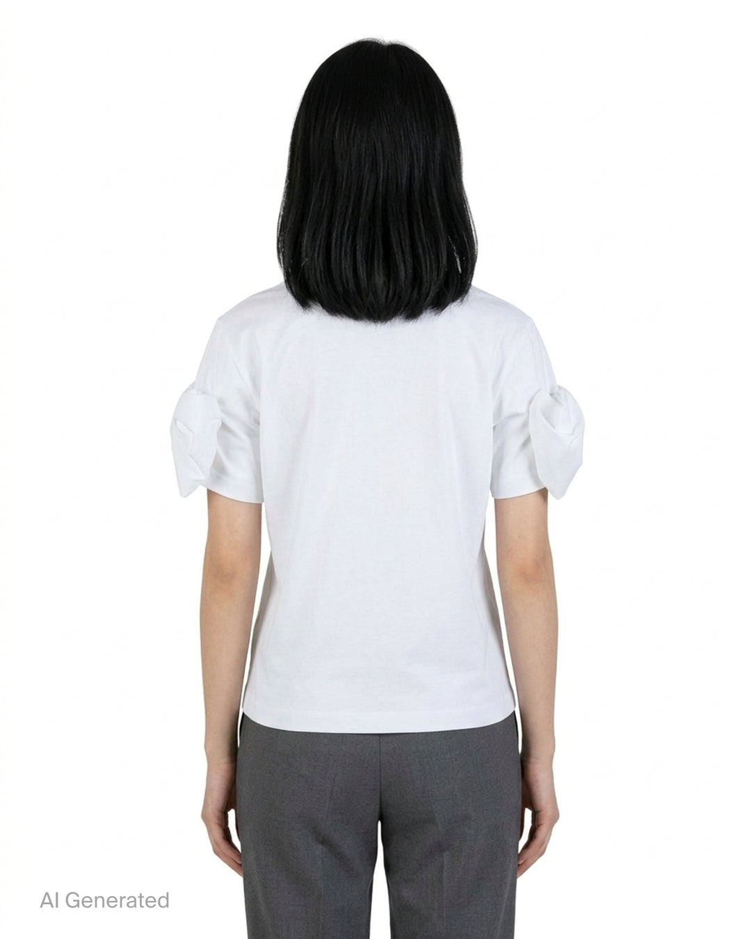Noir Kei Ninomiya black cotton ponte tee with crew neck and twisted knot detailing on both short sleeves, shown from the front - back