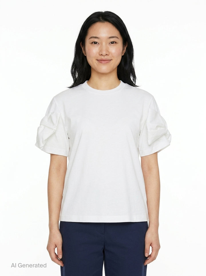 Cotton Tee With Bow Detail | Noir Kei Ninomiya | Club21 - front
