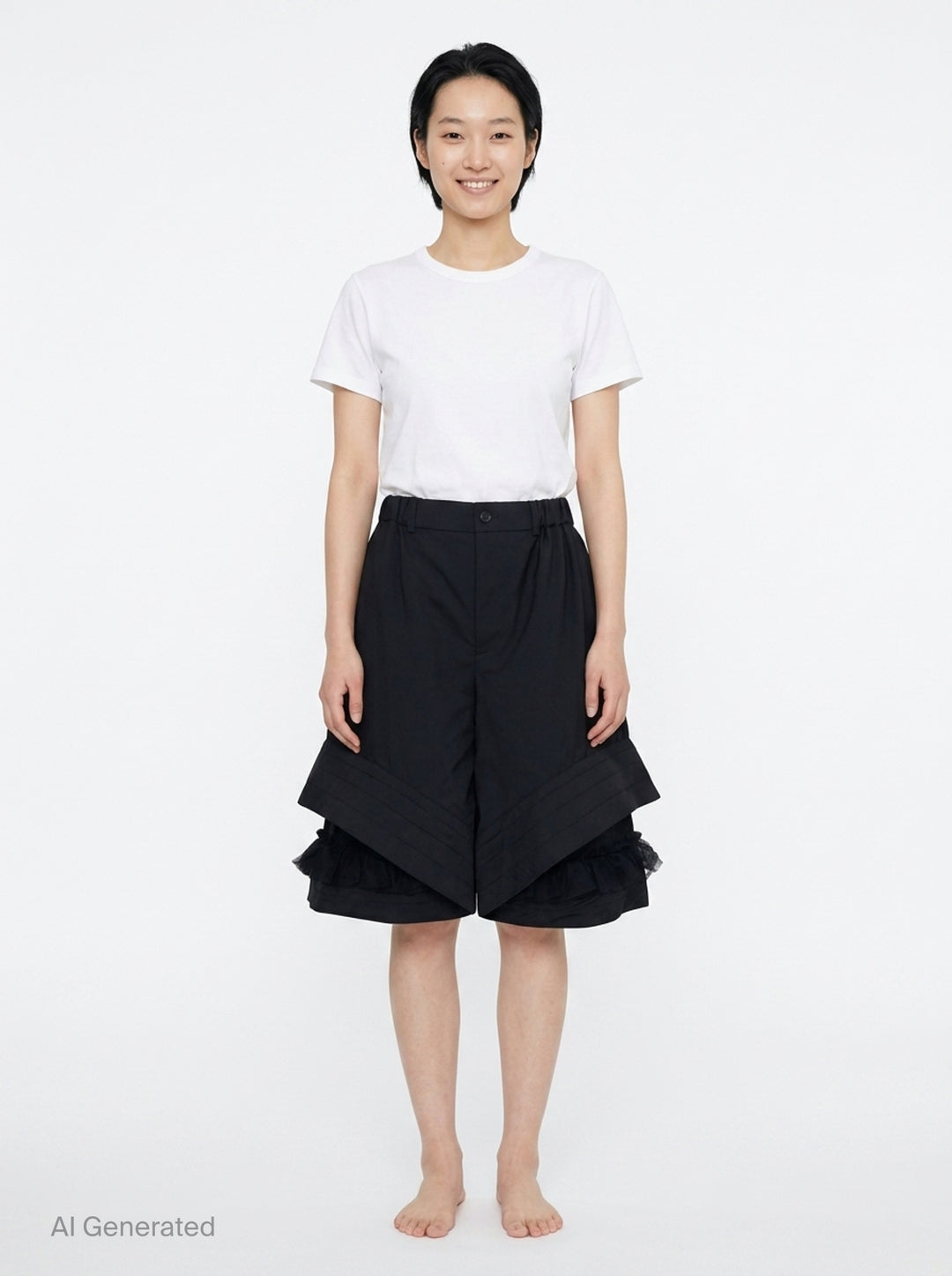 Gathered Waist Layered Shorts | Noir Kei Ninomiya | Club21 - front