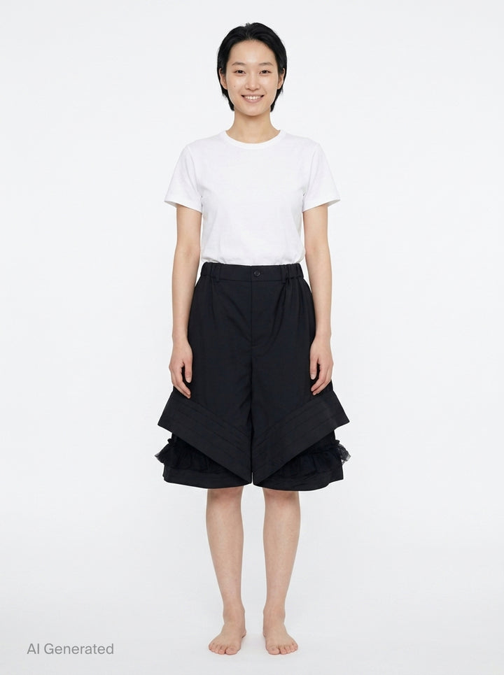 Gathered Waist Layered Shorts | Noir Kei Ninomiya | Club21 - front