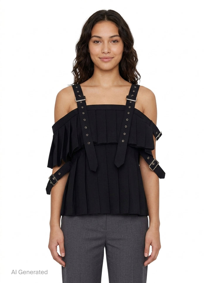 Pleated Buckle Strap Vest | Noir Kei Ninomiya | Club21 - front