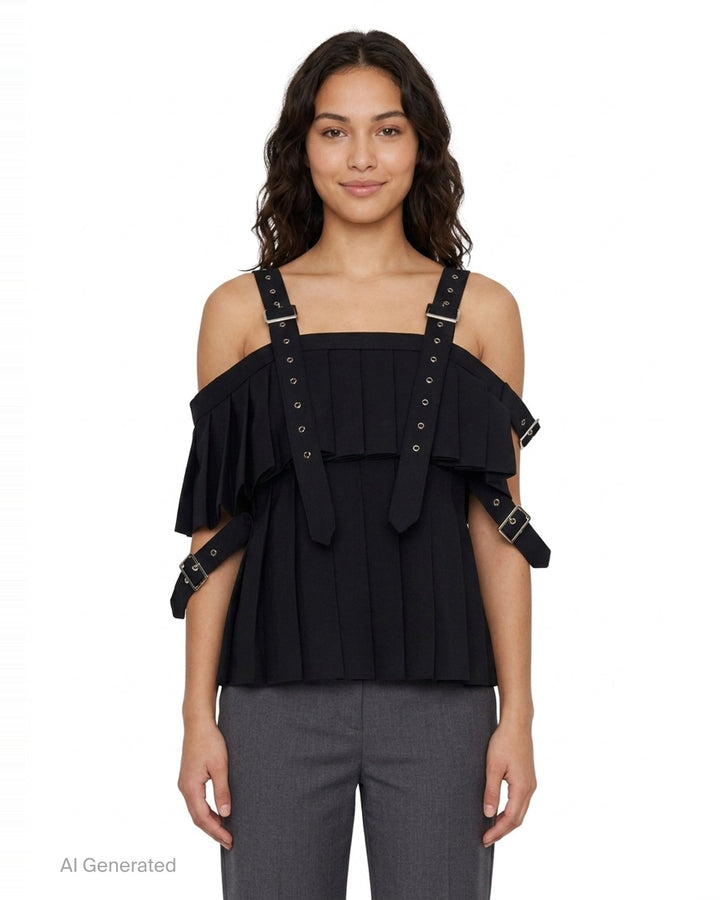 Pleated Buckle Strap Vest | Noir Kei Ninomiya | Club21 - front