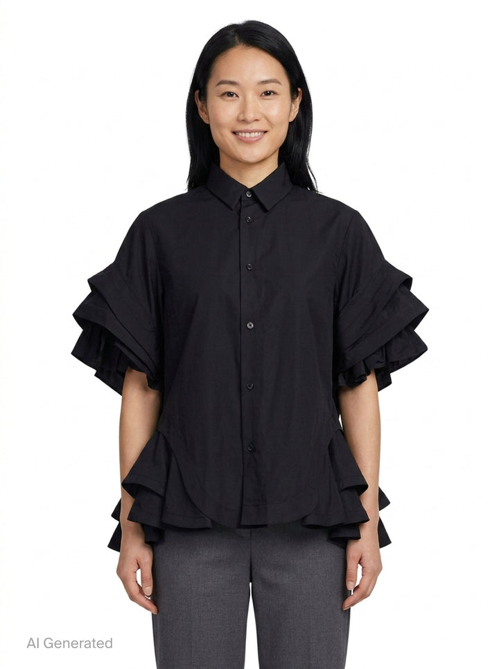 Ruffled Flare Shirt Blouse | Noir Kei Ninomiya | Club21 - front
