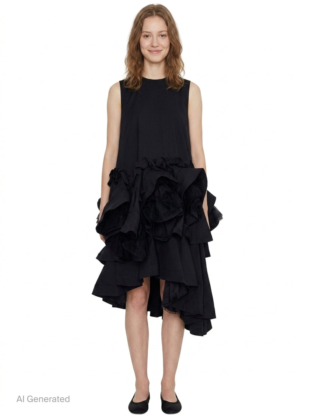 Sleeveless Cascading Ruffle Dress | Noir Kei Ninomiya | Club21 - front