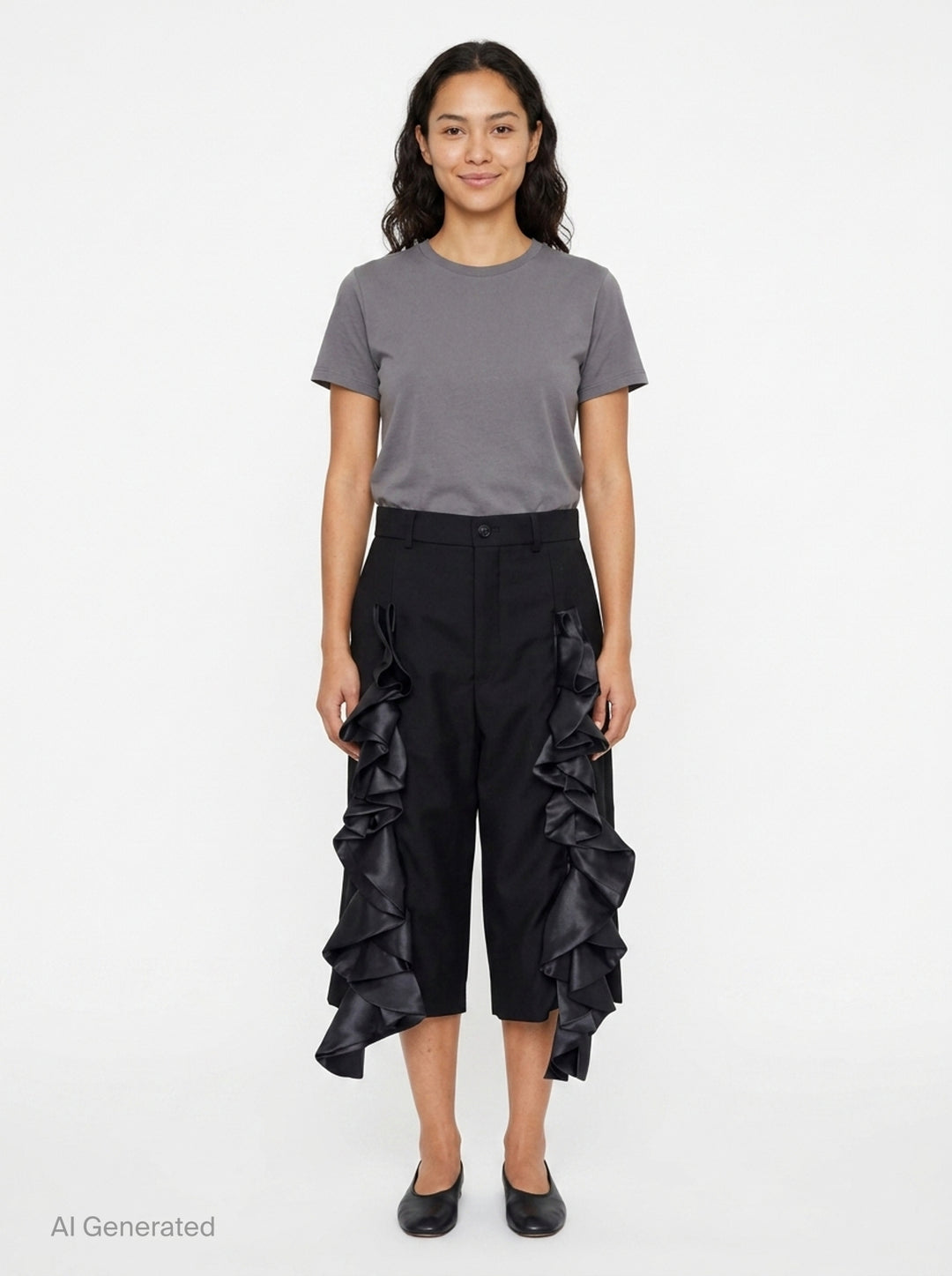 Straight-Cut Ruffle Trousers | Noir Kei Ninomiya | Club21 - front