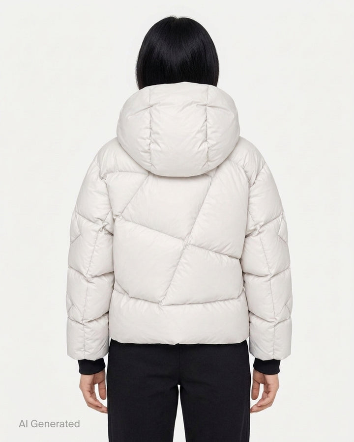 Open YY x Helinox Eclipse Heavy hooded puffer jacket in slate grey with star-quilted sleeves, two-way front zip and hem toggles - back