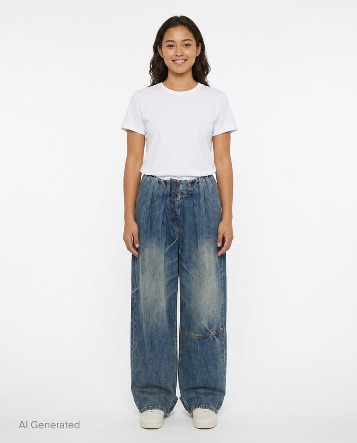 Full Gather Wide Leg Jeans | Open YY | Club21 - front