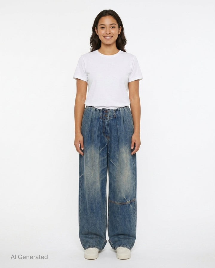 Full Gather Wide Leg Jeans | Open YY | Club21 - front