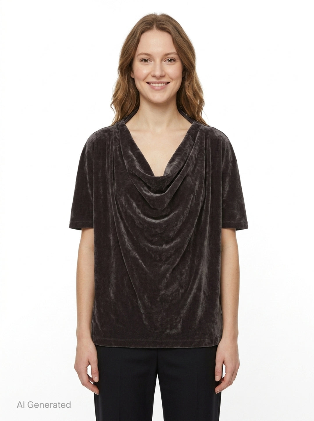 Velvet Cowl Neck Tee | Open YY | Club21 - front