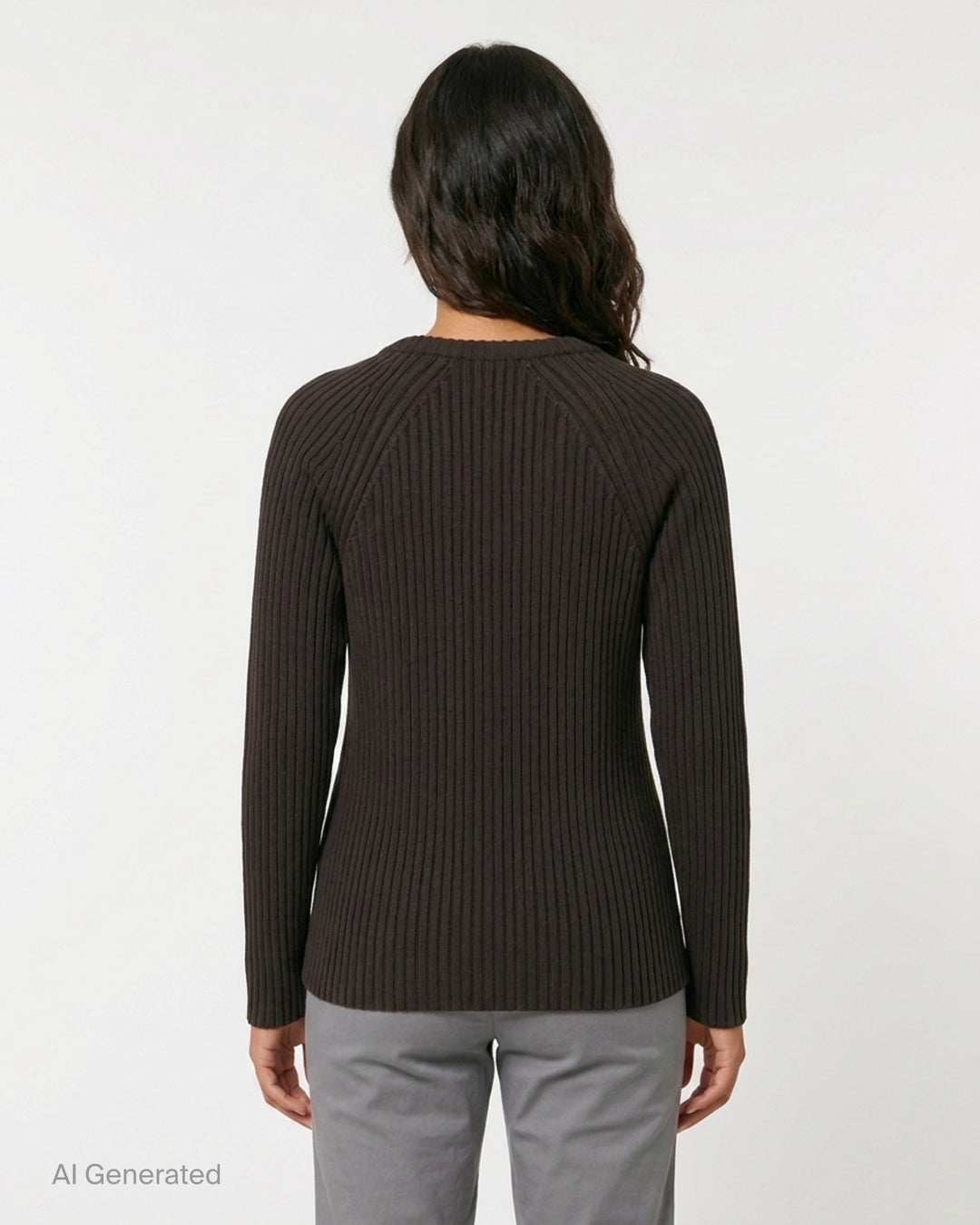 OPEN YY x Helinox beige ribbed knit sweater with V-neckline, shoulder zip slits and black Helinox label, front view - back