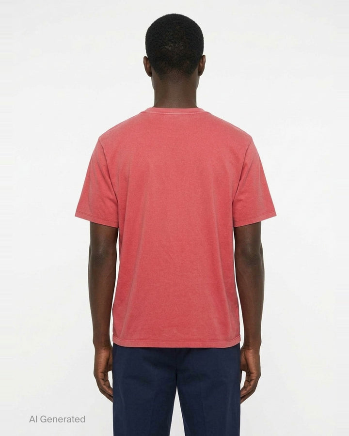 Our Legacy Box T-Shirt in pigment-dyed washed red, featuring a relaxed boxy fit, dropped shoulders, and a crew neckline with a woven brand label - back