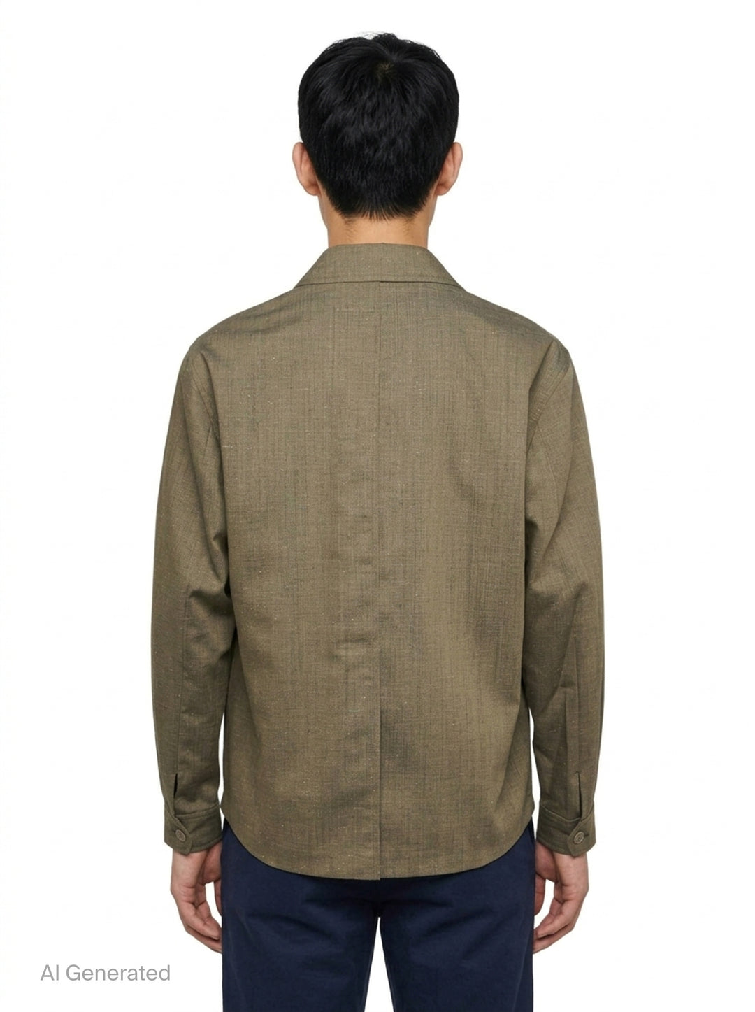 Our Legacy Pack Blazer in olive melange fabric with open camp collar, concealed front closure, and hip patch pocket — front view - back