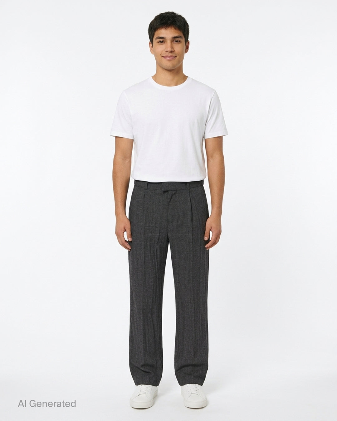 Our Legacy charcoal grey pleated slack trousers with a textured weave and straight-leg silhouette, shown from the front - front