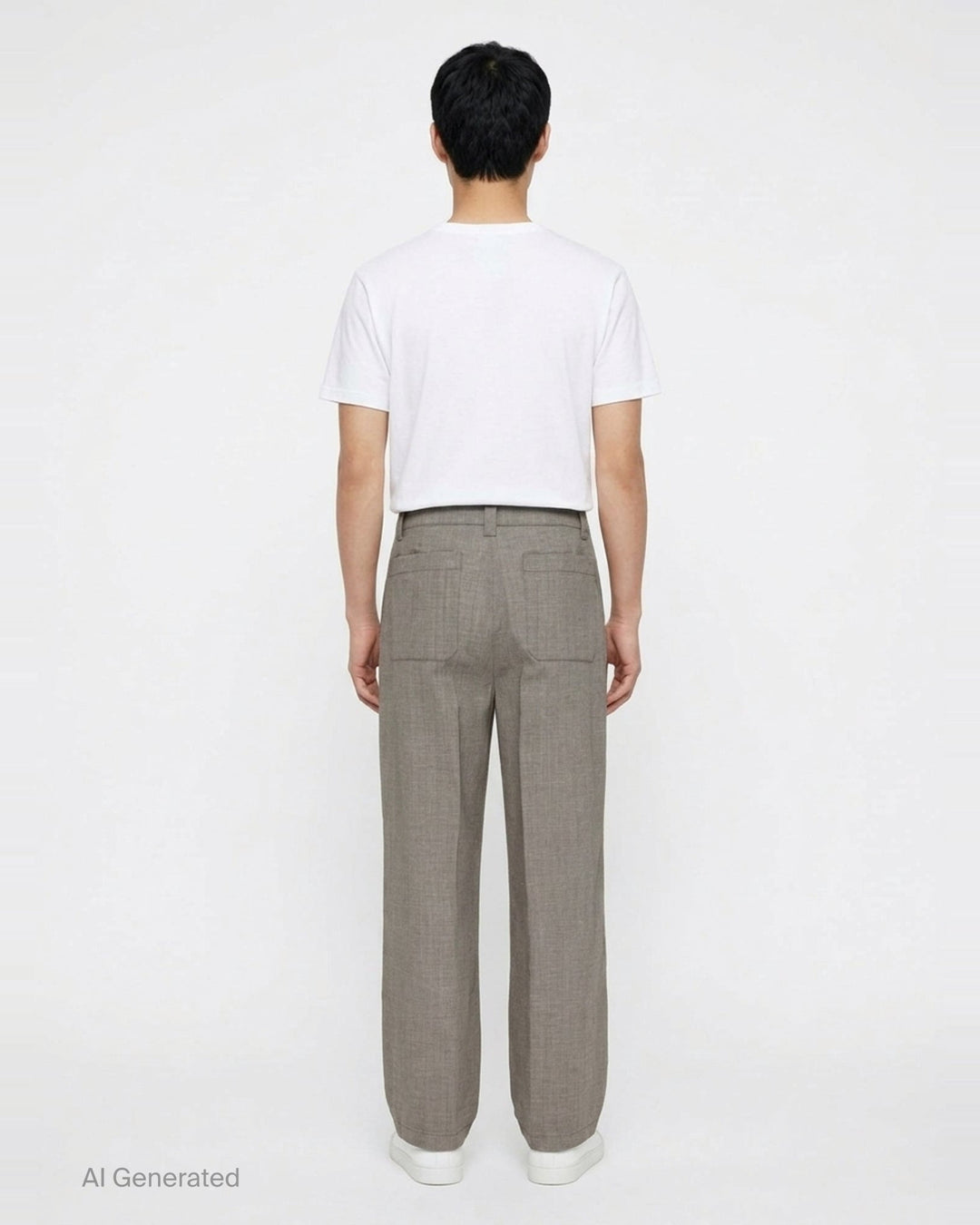Our Legacy Still Chino Pants in heathered grey — wide-leg tailored trousers with double pleats and turn-up cuffs, front view on white background - back