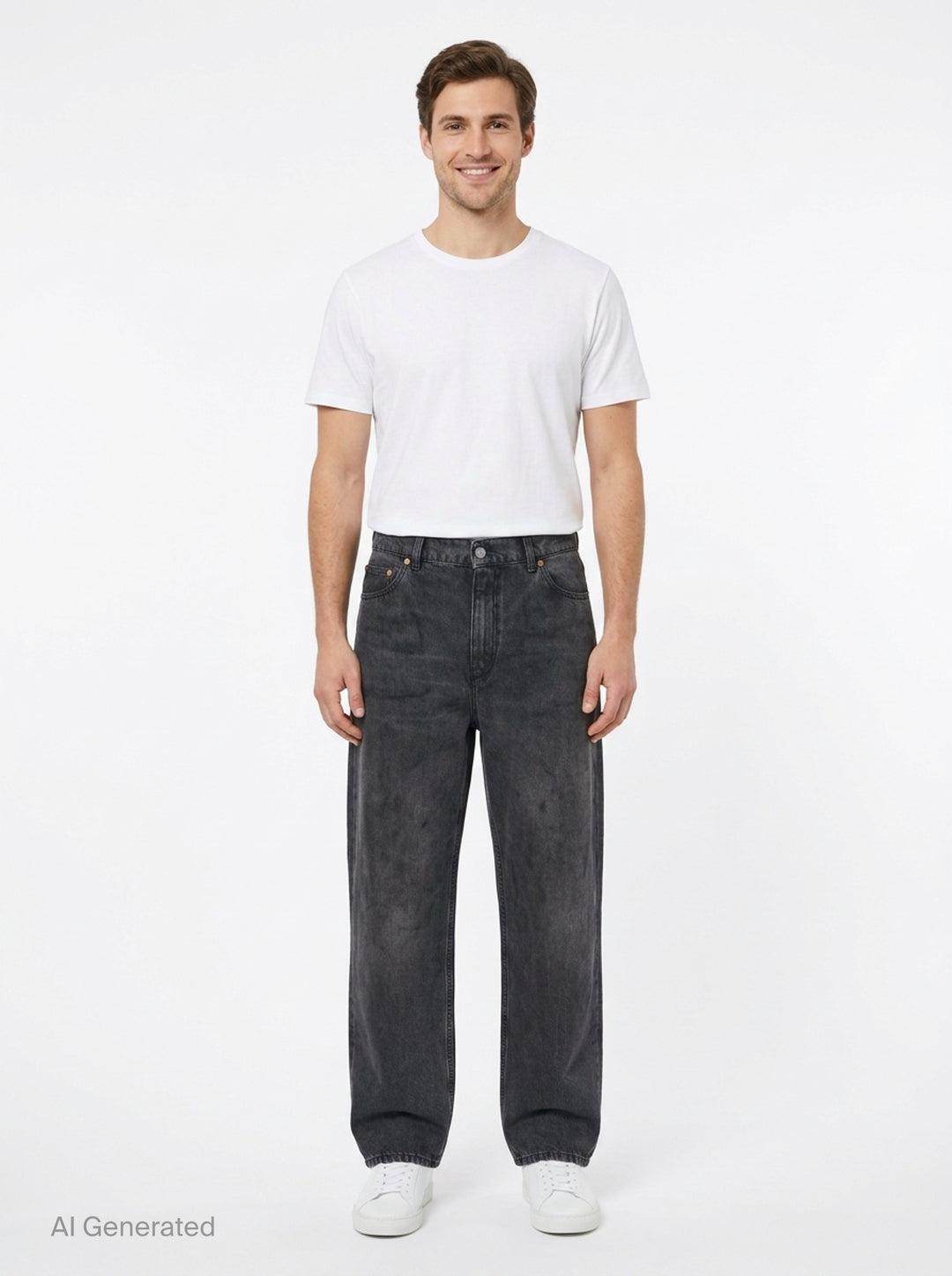 Our Legacy Vast Cut Jeans in washed black denim, featuring a wide-leg silhouette, high rise, copper rivets, and organic cloud-fade wash effect - front