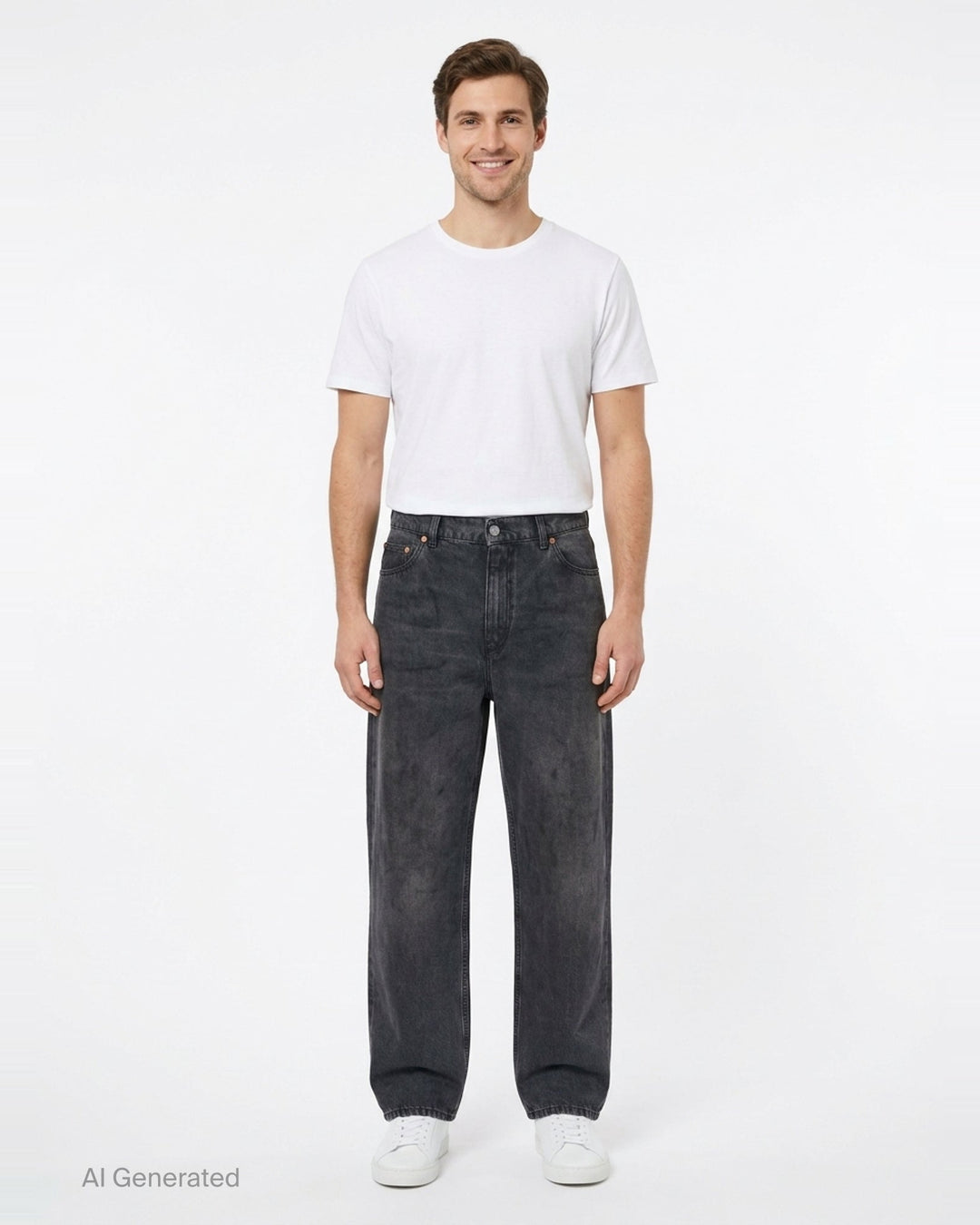 Our Legacy Vast Cut Jeans in washed black denim, featuring a wide-leg silhouette, high rise, copper rivets, and organic cloud-fade wash effect - front
