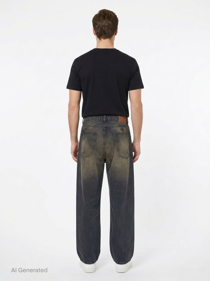 Our Legacy Vast Cut Jeans in washed black denim, featuring a wide-leg silhouette, high rise, copper rivets, and organic cloud-fade wash effect - back