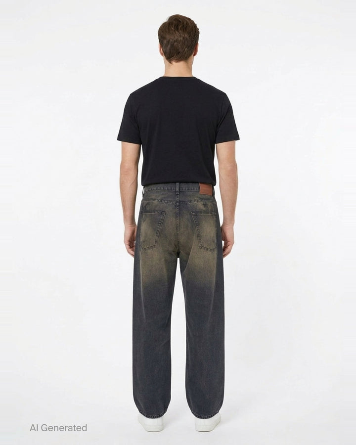 Our Legacy Vast Cut Jeans in washed black denim, featuring a wide-leg silhouette, high rise, copper rivets, and organic cloud-fade wash effect - back