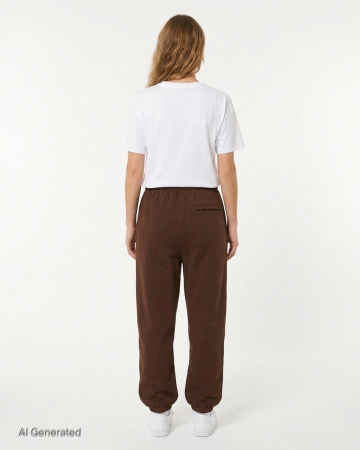 Passion Target Practice brown joggers with elasticated waist and cuffs, featuring a cream hand-drawn star graphic and Shoot For The Stars script - back