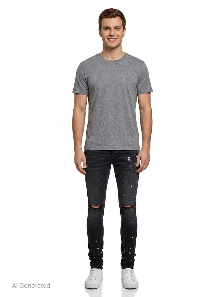 Black Resin Knee Slit Jeans | Purple | Club21 - front