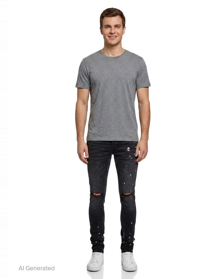 Black Resin Knee Slit Jeans | Purple | Club21 - front
