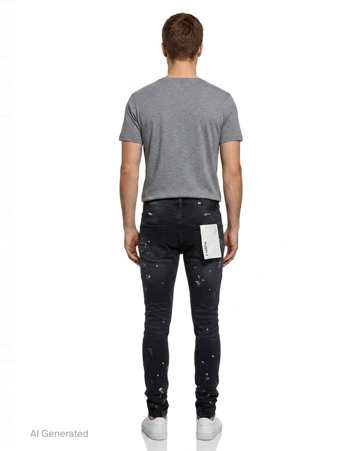 Black Resin Knee Slit Jeans | Purple | Club21 - back