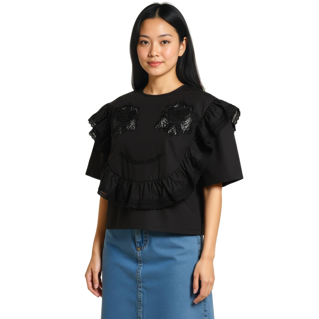 Club21 - pushBUTTON - Black Push Skull Smile Blouse - BLOUSES - Black