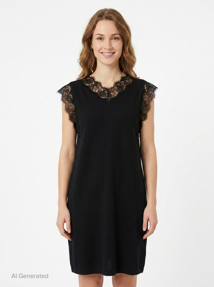 Black Lace Trim Dress | pushBUTTON | Club21 - front
