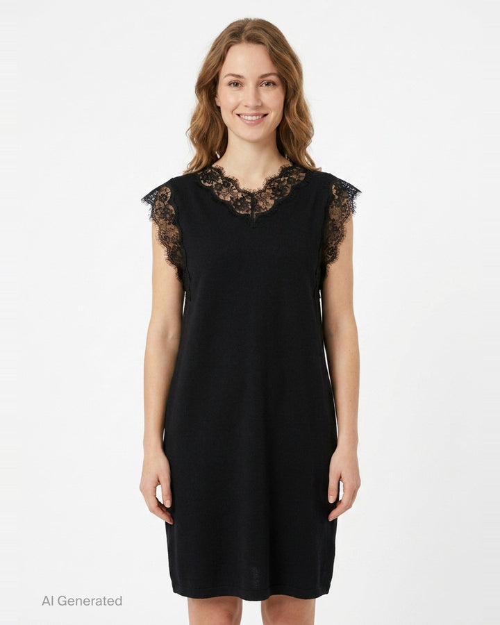 Black Lace Trim Dress | pushBUTTON | Club21 - front
