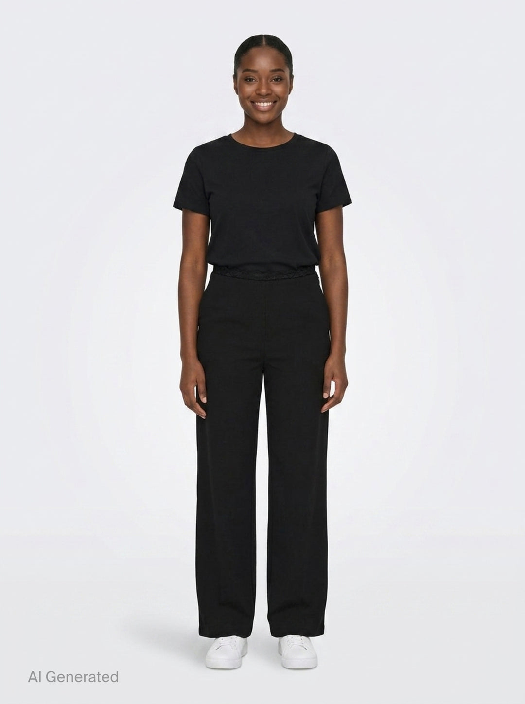 Black Lace Trim Wide Pants | pushBUTTON | Club21 - front