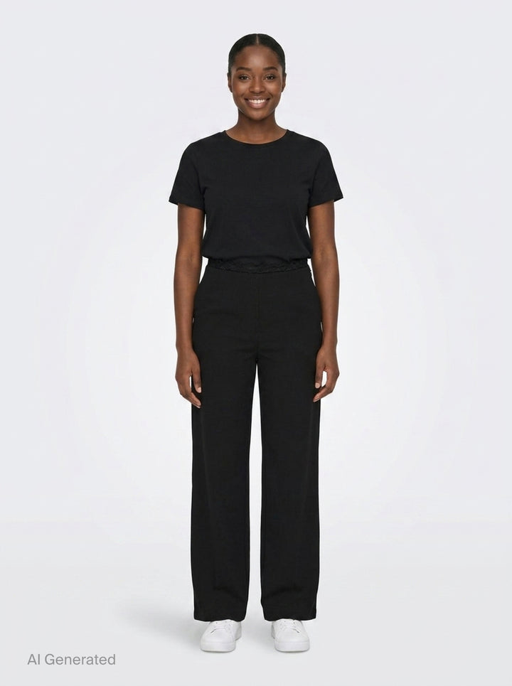 Black Lace Trim Wide Pants | pushBUTTON | Club21 - front