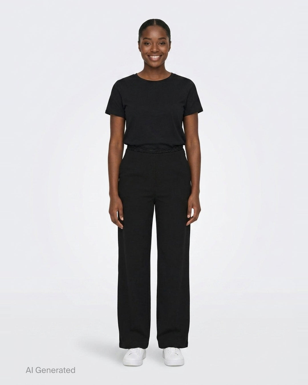 Black Lace Trim Wide Pants | pushBUTTON | Club21 - front
