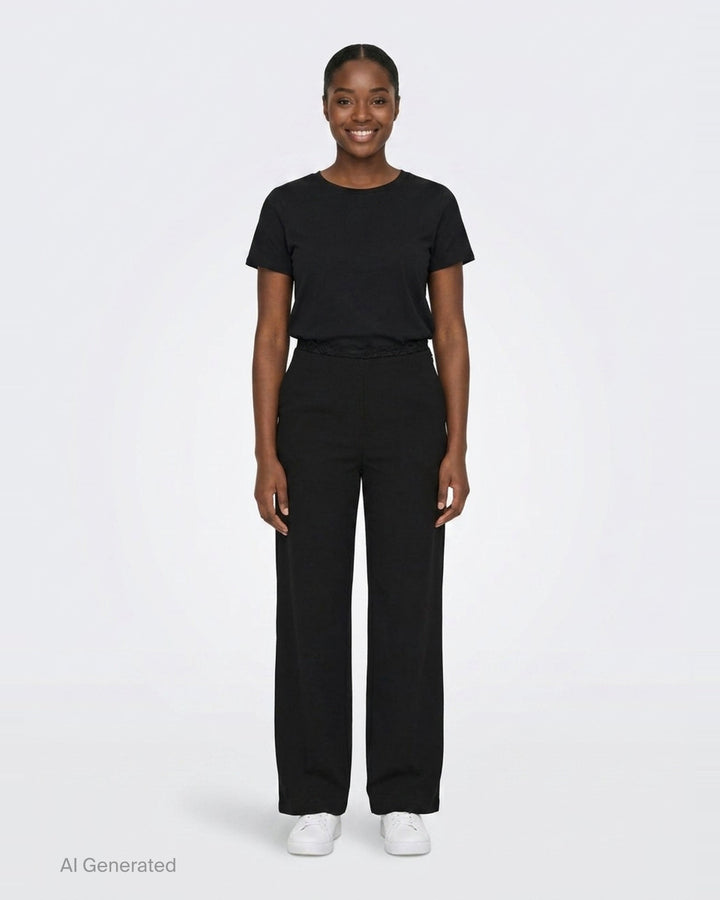 Black Lace Trim Wide Pants | pushBUTTON | Club21 - front