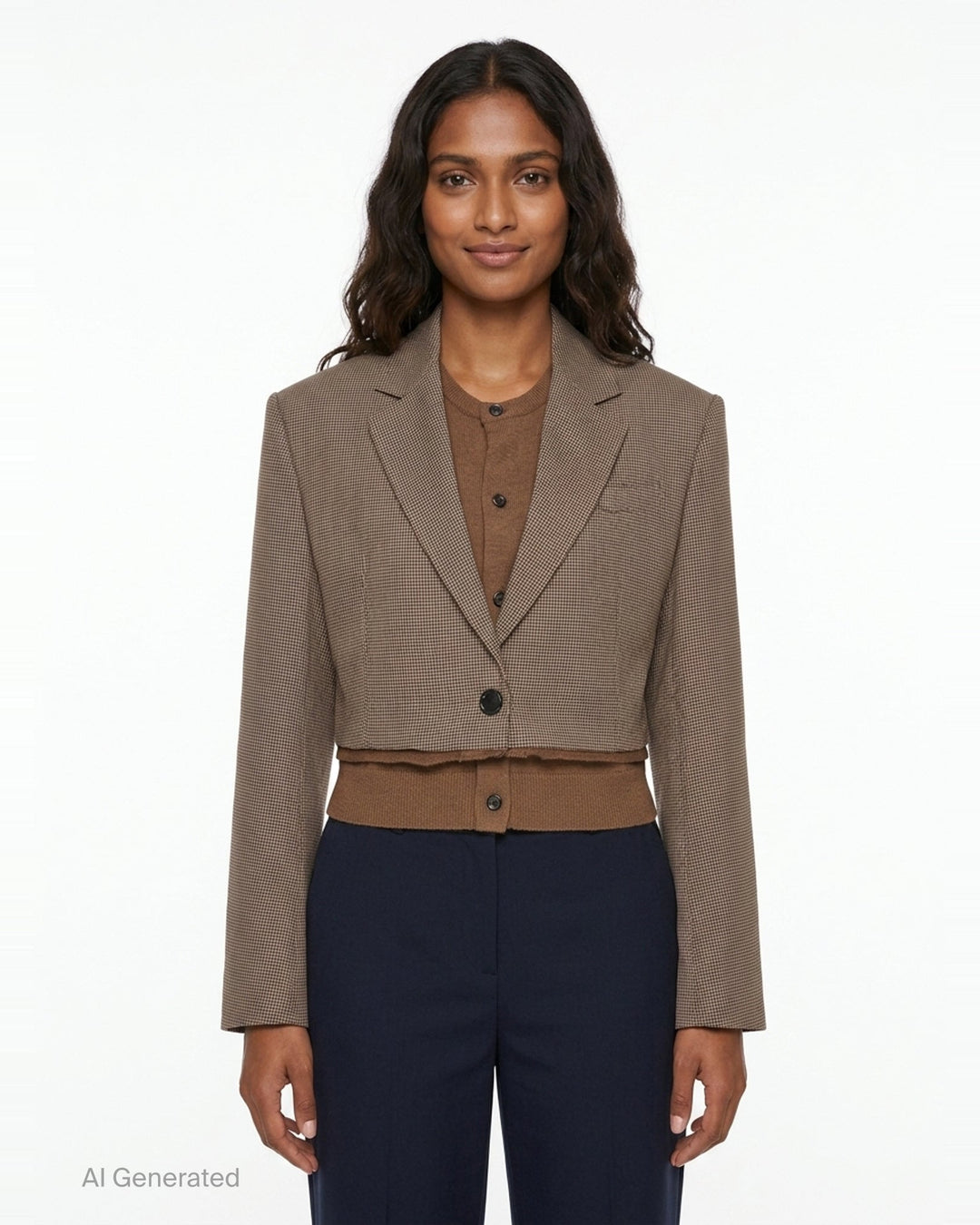 Brown Check Hybrid Jacket | pushBUTTON | Club21 - front