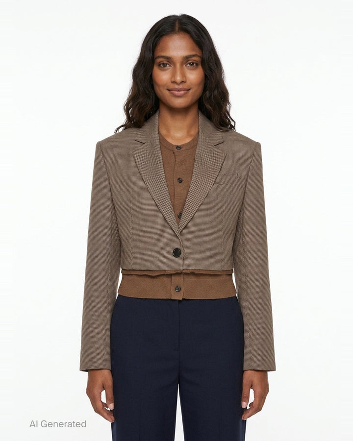 Brown Check Hybrid Jacket | pushBUTTON | Club21 - front