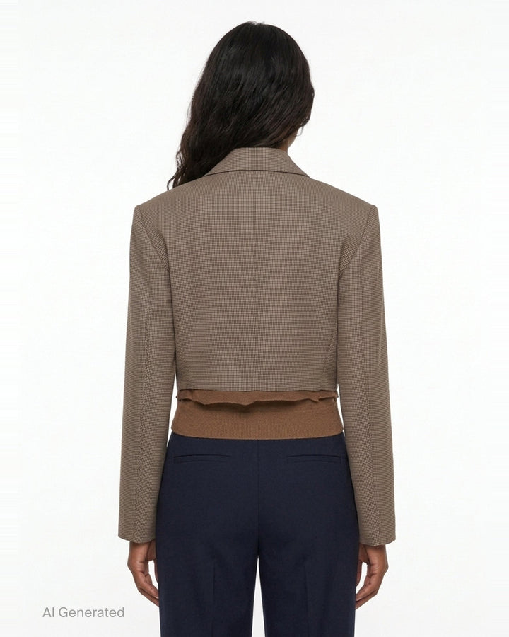 Brown Check Hybrid Jacket | pushBUTTON | Club21 - back