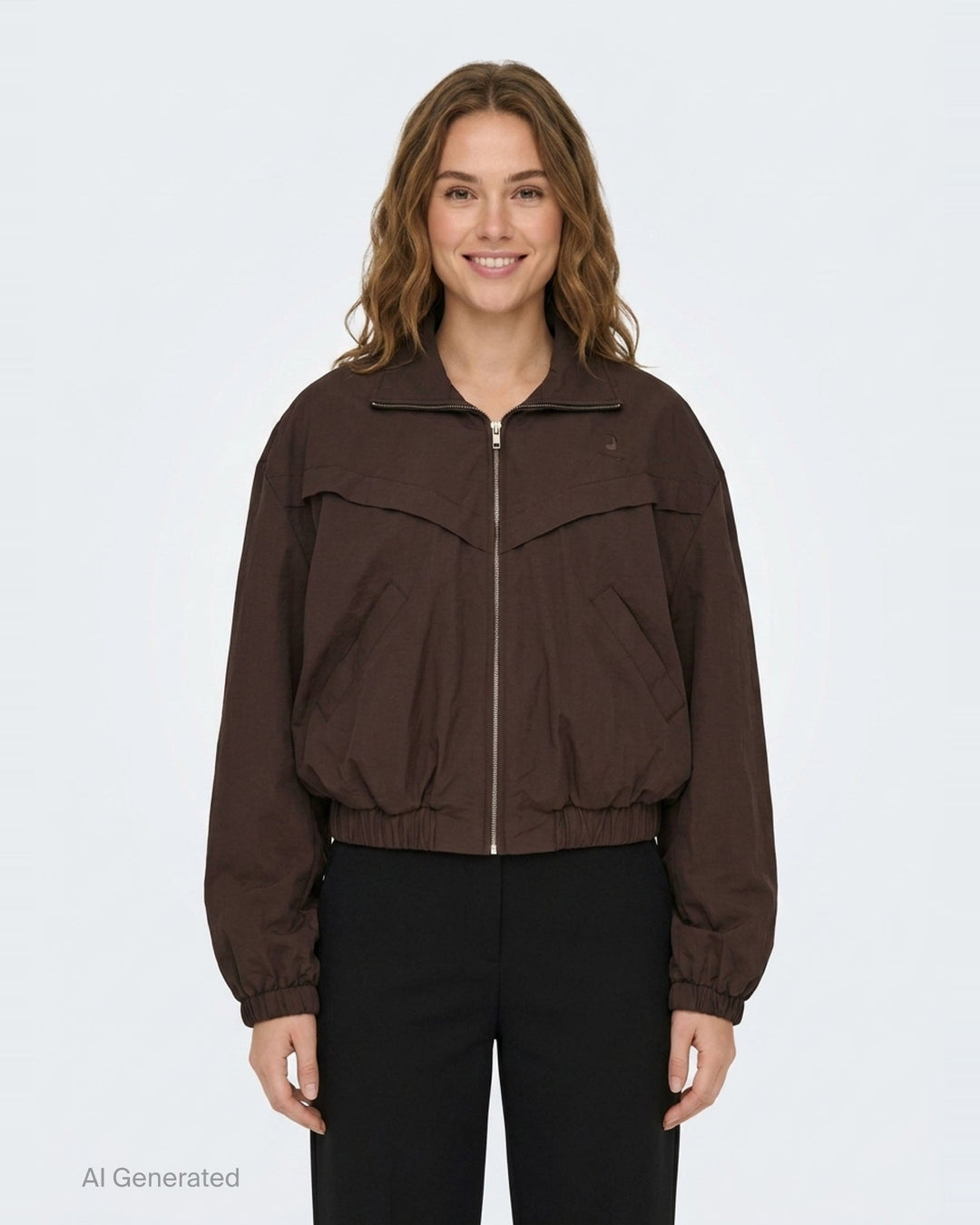 Brown Hybrid Wind Breaker Jacket | pushBUTTON | Club21 - front