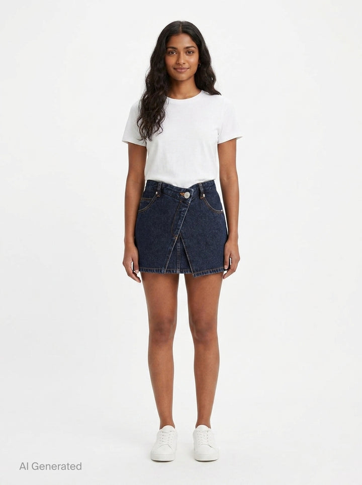 Dark Blue Denim Mini Skirt | pushBUTTON | Club21 - front