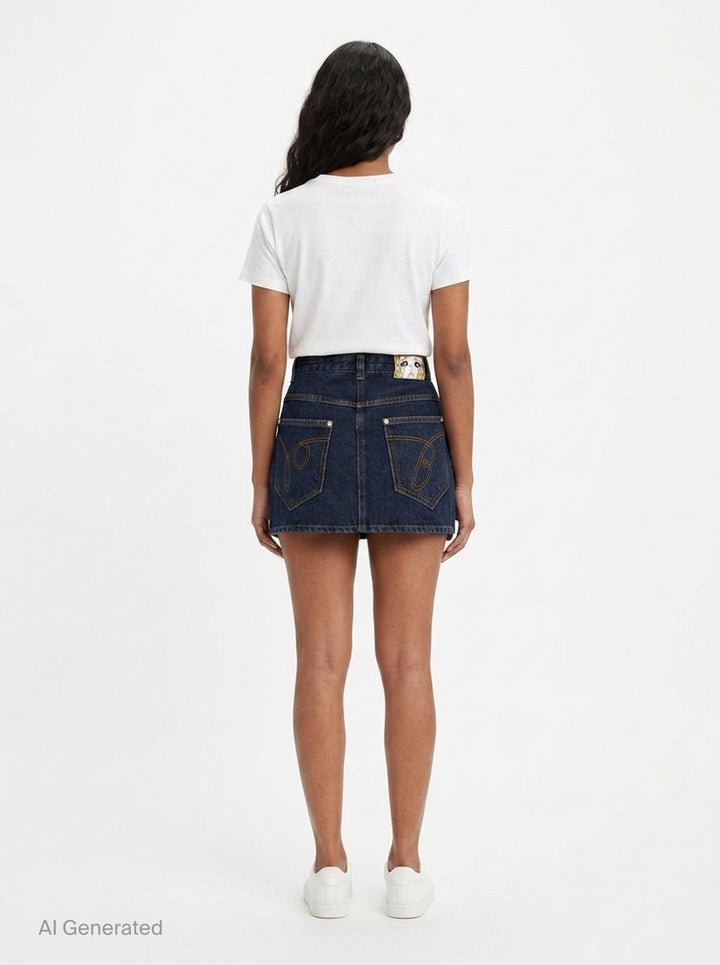 Dark Blue Denim Mini Skirt | pushBUTTON | Club21 - back