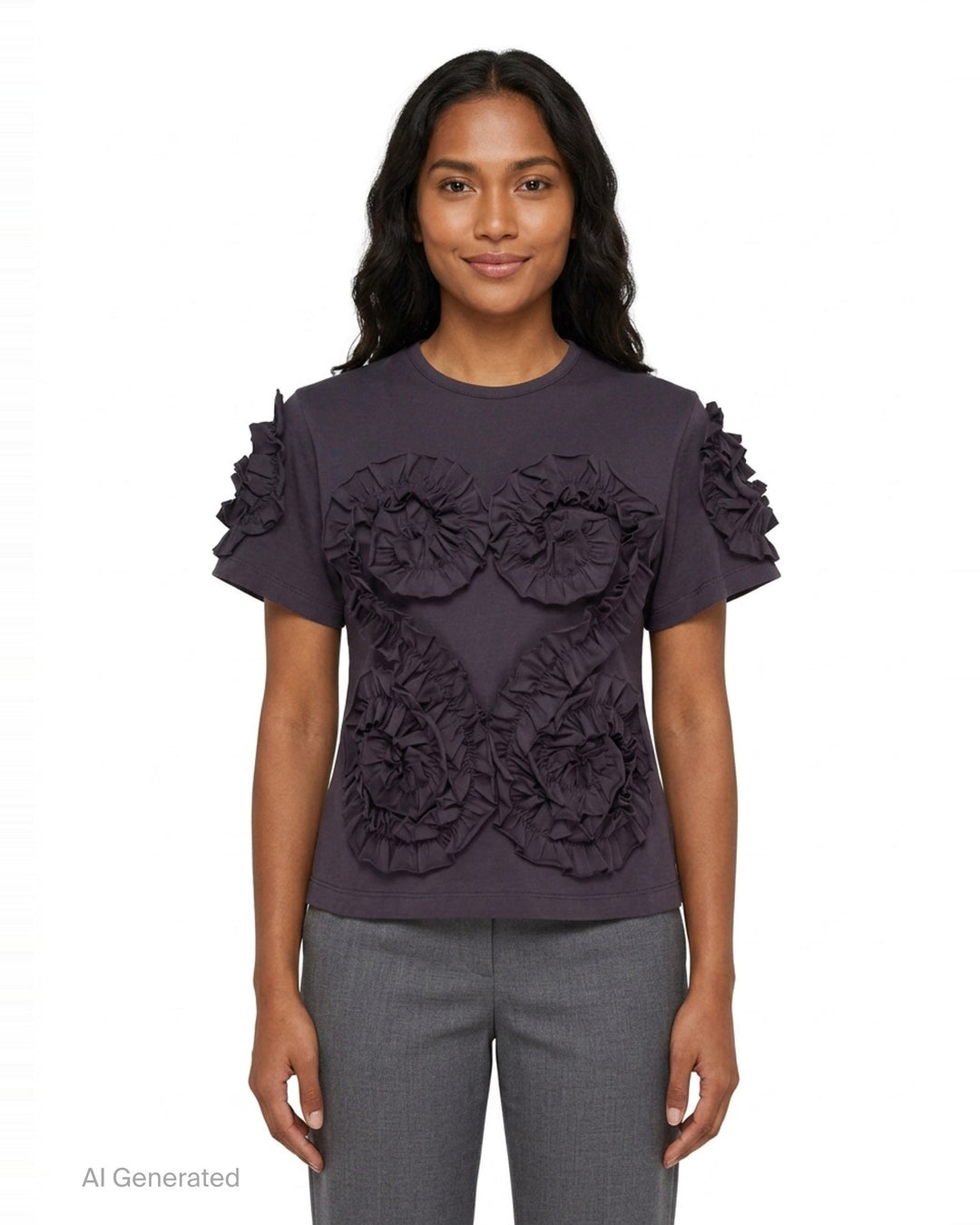 Dark Gray Frill Jersey Top | pushBUTTON | Club21 - front