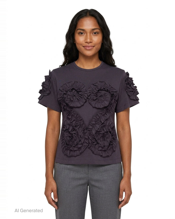 Dark Gray Frill Jersey Top | pushBUTTON | Club21 - front