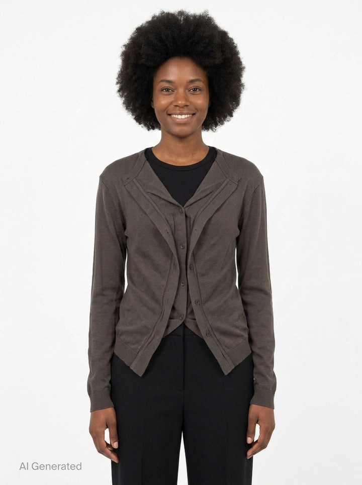 Dark Khaki Draped Cardigan | pushBUTTON | Club21 - front